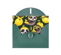 WHJSSF Dark Green Greeting Card Cute sloths on yellow lemons Prints 4x6in for Christmas, children's birthdays, Valentine's Day, wedding anniversaries, and party invitations