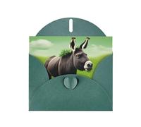 WHJSSF Dark Green Greeting Card Donkey on green meadow Prints 4x6in for Christmas, children's birthdays, Valentine's Day, wedding anniversaries, and party invitations