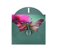 WHJSSF Dark Green Greeting Card Dragonfly On The Flower Prints 4x6in for Christmas, children's birthdays, Valentine's Day, wedding anniversaries, and party invitations