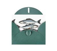 WHJSSF Dark Green Greeting Card Hand drawn three salted fish Prints 4x6in for Christmas, children's birthdays, Valentine's Day, wedding anniversaries, and party invitations
