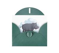 WHJSSF Dark Green Greeting Card Hippopotamus on the clouds Prints 4x6in for Christmas, children's birthdays, Valentine's Day, wedding anniversaries, and party invitations