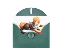 WHJSSF Dark Green Greeting Card Kitten lying on soft peaches Prints 4x6in for Christmas, children's birthdays, Valentine's Day, wedding anniversaries, and party invitations