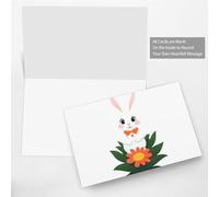 WHJSSF Dark Green Greeting Card Little white rabbit on big flower Printed Perfect for Valentine's Day, Wedding Anniversary & Party Invitations