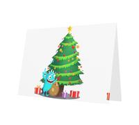 WHJSSF Dark Green Greeting Card Monster under the Christmas tree Printed Perfect for Valentine's Day, Wedding Anniversary & Party Invitations