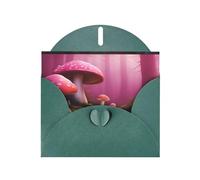 WHJSSF Dark Green Greeting Card Pink mushroom Printed Perfect for Valentine's Day, Wedding Anniversary & Party Invitations