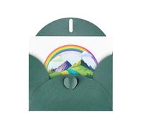 WHJSSF Dark Green Greeting Card Rainbow behind the mountain Printed Perfect for Valentine's Day, Wedding Anniversary & Party Invitations