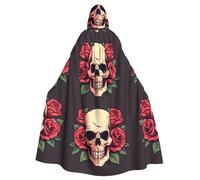 WHJSSF Day Of The Dead Sugar Roses Skull Prints Halloween Adult Hooded Cape Cloak For Role-Playing, Stage Costumes, Parties Easy Care
