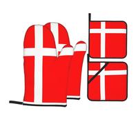 WHJSSF Denmark Danish Flag Kitchen Oven Mitts and Pot Holders Set, Waterproof Polyester, Red and White, 21x21 cm, 4 Piece
