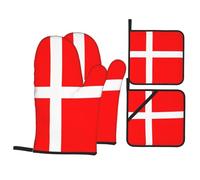 WHJSSF Denmark Danish Flag Oven Mitts and Pot Holders Set, Waterproof Polyester, Heat-Resistant, Black, 21 x 21 cm, 4 Piece