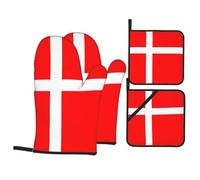 WHJSSF Denmark Danish Flag Oven Mitts and Pot Holders Set, Waterproof Polyester, Heat-Resistant, Black, 21 x 21 cm, 4 Piece