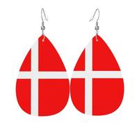 WHJSSF Denmark Danish Flag Prints Teardrop Leather Earrings - Lightweight Dangle Earrings for Women, Vivid Color Faux Leather Drops with Silver Plated Hooks, Stylish Accessories for Parties & Gifts
