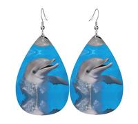 WHJSSF Dolphin with a Smile Prints Dangle Water Drop Earrings - Chic Faux Leather Drops for Festive & Everyday Style