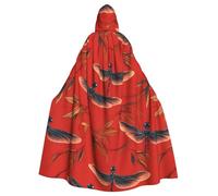 WHJSSF dragonfly on red background Printing Halloween Adult Hooded Cape Super Large Hooded Cloak