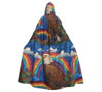 WHJSSF Eagle on the rainbow Pattern Halloween Adult Hooded Cape Cloak with Bow Tie for Costume Parties, Cosplay