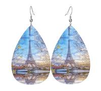 WHJSSF Eiffel Tower (1) Prints Dangle Water Drop Earrings - Chic Faux Leather Drops for Festive & Everyday Style