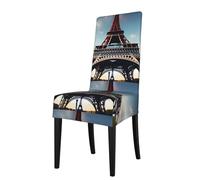 WHJSSF Eiffel Tower Love Paris Picture Protection Cover for Dining Chair - Soft, Comfortable, Wrinkle-Resistant Elastic Fits Most Armless Chairs