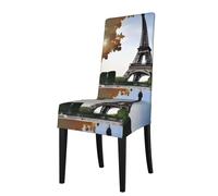 WHJSSF Eiffel Tower Paris View Picture Protection Cover for Dining Chair - Soft, Comfortable, Wrinkle-Resistant Elastic Fits Most Armless Chairs