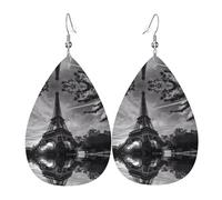 WHJSSF Eiffel Tower Pattern Prints Dangle Water Drop Earrings - Chic Faux Leather Drops for Festive & Everyday Style