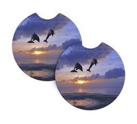 WHJSSF Elegant dolphin Prints Car Cup Coasters 2-Pack - Durable Neoprene Throw for a Spotless Ride - Protects Against Spills & Fits Most Vehicles