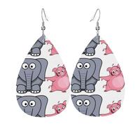 WHJSSF Elephant and Piggie Prints Teardrop Leather Earrings - Lightweight Dangle Earrings for Women, Vivid Color Faux Leather Drops with Silver Plated Hooks, Stylish Accessories for Parties & Gifts