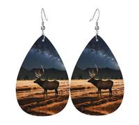 WHJSSF Elk in the meadow Prints Teardrop Leather Earrings - Stylish Dangle Drops for Women, Lightweight Jewelry with Silver-Plated Hooks, Vibrant Colors for Parties & Gifts
