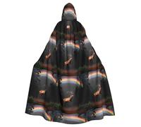 WHJSSF Elk running under the rainbow Printing Halloween Adult Hooded Cloak for various party and carnival settings