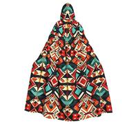 WHJSSF Ethnic Geometric Pattern Pattern Halloween Adult Hooded Cape Cloak with Bow Tie for Costume Parties, Cosplay