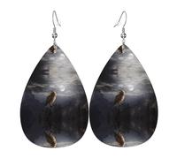 WHJSSF Evil Owl Prints Dangle Water Drop Earrings - Chic Faux Leather Drops for Festive & Everyday Style
