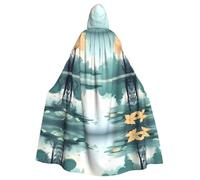 WHJSSF Fallen leaves on a tranquil lake Prints Halloween Adult Hooded Cape Cloak with Bow Tie for Costume Parties, Cosplay