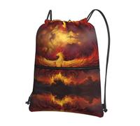 WHJSSF Fantasy Phoenix Prints Drawstring Zipper Backpack - Lightweight Water-Resistant Sport Gym Bag with Front Pocket & Internal Organizer - Perfect for Travel, Yoga & Hiking