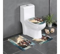 WHJSSF Fantasy Pirate Ship Picture Bathroom Anti Slip Quick Drying Three Piece Set, Slip Quick Drying Durable Shower Bath mat