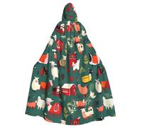 WHJSSF Farm Animals Pattern Halloween Adult Hooded Cape Cloak with Bow Tie for Costume Parties, Cosplay