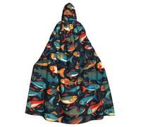 WHJSSF fierce fish schools Printed Adult Halloween hooded jacket cloak long party cloak suitable for men and women