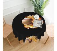 WHJSSF Fire Baseball Prints Round Decorative Tablecloth 60in - High-Grade Polyester Table Throw for Dining & Outdoor Parties