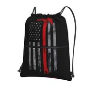 WHJSSF Firefighter Axe Red Line Flag Prints Drawstring Zipper Backpack - Lightweight Foldable Gym Bag for Travel, Yoga, Hiking & Everyday Essentials