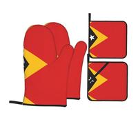 WHJSSF Flag of Timor-Leste Prints 4-Piece Oven Mitts & Pot Holders Set - Waterproof Kitchen Layers & Heat Resistant Grip - Durable Throw for Cooking, Baking & BBQ