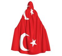 WHJSSF Flag of Turkey Pattern Halloween Adult Hooded Cape Cloak with Bow Tie for Costume Parties, Cosplay
