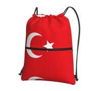 WHJSSF Flag of Turkey Prints Drawstring Zipper Backpack - Lightweight Foldable Gym Bag, Travel Duffel with Front Pocket & Interior Organizer