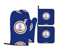 WHJSSF Flag of Virginia Prints 4-Piece Oven Mitts & Pot Holders Set - Waterproof Kitchen Layers & Heat Resistant Grip - Durable Throw for Cooking, Baking & BBQ