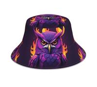 WHJSSF Flaming Purple Owl Reflective Bucket Hat - Reversible Sun Protection, Lightweight, Breathable, Foldable for Men and Women