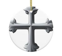 WHJSSF Flower Cross Pattern Christmas Tree Ceramic Round Hanging -2.9 in Add Atmosphere to The Holiday Party