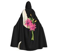 WHJSSF Flower Print Horn Pattern Halloween Adult Hooded Cape Cloak with Bow Tie for Costume Parties, Cosplay