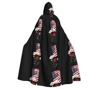 WHJSSF Flowers under the national flag Prints Halloween Adult Hooded Cape Cloak with Bow Tie for Costume Parties, Cosplay
