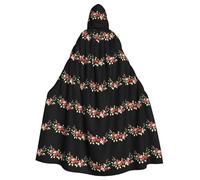 WHJSSF Flowers Wrap Around Red Apples Prints Halloween Adult Hooded Cape Cloak For Role-Playing, Stage Costumes, Parties Easy Care