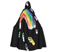 WHJSSF Footprints on the rainbow Prints Halloween Adult Hooded Cape Cloak with Bow Tie for Costume Parties, Cosplay