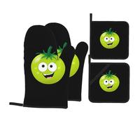 WHJSSF Fresh Green Tomatoes Prints 4-Piece Waterproof Oven Throws & Heat Resistant Pot Covers - Durable Kitchen Layers for Grilling & Baking