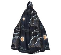 WHJSSF Full-Moon Wolves 3D Prints Hooded Cloak - Long Costume Throw, Soft Halloween Layer & Drawstring Tie
