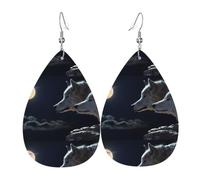 WHJSSF Full-Moon Wolves 3D Prints Teardrop Leather Earrings - Lightweight Dangle Earrings for Women, Vivid Color Faux Leather Drops with Silver Plated Hooks, Stylish Accessories for Parties & Gifts