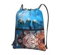 WHJSSF Funny Dolphin Looking at You Prints Drawstring Zipper Backpack - Lightweight Water-Resistant Sport Gym Travel Bag with Front Pocket & Internal Organizer