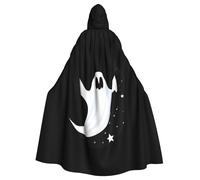 WHJSSF Ghost on the Moon Pattern Halloween Adult Hooded Cape Cloak for wear during Halloween, role-playing